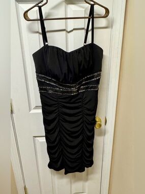 Ruby Rox 2X Black Ruched Mini Dress with Sequin Waist